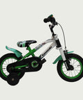 12.37 - BikeFlip, Kawasaki fiets, 12 inch, fiets, wit groen zwart fiets, terugtraprem, handrem, zijwieltjes, stoer