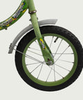 14.11 - BikeFlip, 14 inch kinderfiets, groen fiets, kikker design, terugtraprem, handrem, kabelslot, stoer, avontuurlijk