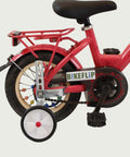 12 inch Gazelle kinderfiets, rood beige, terugtraprem, handrem, geen versnellingen, kabelslot, met mandje en spaakkralen