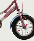 12.35 - BikeFlip, 12 inch, kinderfiets, roze, wit, blauw, spaakkralen, terugtraprem, handrem, geen versnellingen, kabelslot