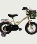 12.42 - BikeFlip, kinderfiets, 12 inch, gouden fiets, bloemenmandje, terugtraprem, handrem, geen versnellingen, kabelslot
