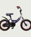 14.29 - BikeFlip, 14 inch fiets, paars wit fiets, terugtraprem, handrem, geen versnellingen, kabelslot, kinderfiets