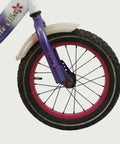 14.29 - BikeFlip, 14 inch fiets, paars wit fiets, terugtraprem, handrem, geen versnellingen, kabelslot, kinderfiets