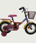 12.129 - BikeFlip, 12 inch kinderfiets, Loekie fiets, kleurrijke kinderfiets, mandje voorop, zijwieltjes, terugtraprem
