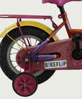 12.129 - BikeFlip, 12 inch kinderfiets, Loekie fiets, kleurrijke kinderfiets, mandje voorop, zijwieltjes, terugtraprem