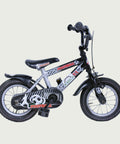 12.70 - BikeFlip, 12 inch kinderfiets, zwart en grijs, voetbal thema, terugtraprem, handrem, kabelslot, stoer, sportief