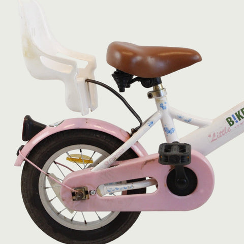 12.149 - BikeFlip, 12 inch kinderfiets, Popal fiets, roze kinderfiets, fijn zadel, terugtraprem, geen achterbakje, kabelslot