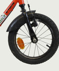 14.21 - BikeFlip, 14 inch fiets, oranje B'twin fiets, handremmen, geen versnellingen, kabelslot, vaste verlichting