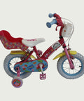 12.96 - BikeFlip, 12 inch kinderfiets, rood, Peppa Pig thema, poppenzitje, handremmen, geen versnellingen, kabelslot, vrolijk