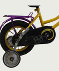 12.76 - BikeFlip, 12 inch kinderfiets, geel en paars, Loekie, terugtraprem, handrem, kabelslot, vrolijk, voor beginners fiets