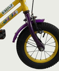 12.76 - BikeFlip, 12 inch kinderfiets, geel en paars, Loekie, terugtraprem, handrem, kabelslot, vrolijk, voor beginners fiets