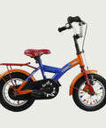 12.73 - BikeFlip, 12 inch kinderfiets, blauw en oranje fiets, veelkleurig, Loekie, spaakkralen, handrem, kabelslot,  balans