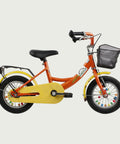 12.12, BikeFlip, 12 inch oranje gele kinderfiets, terugtraprem, handrem, geen versnellingen, kabelslot, gebruikt mandje