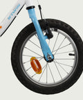 14.25 - BikeFlip, 14 inch fiets, witte fiets, handrem, geen versnellingen, kabelslot, kinderfiets, blauwe kettingbeschermer