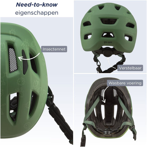 GO - OFF kinderhelm groen + helmslot kinderfiets - BikeFlip
