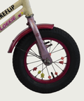 12.166 - BikeFlip, 12 inch kinderfiets, Loekie, spaakkralen, geel rood roze fiets, veelkleurig, terugtraprem, kabelslot