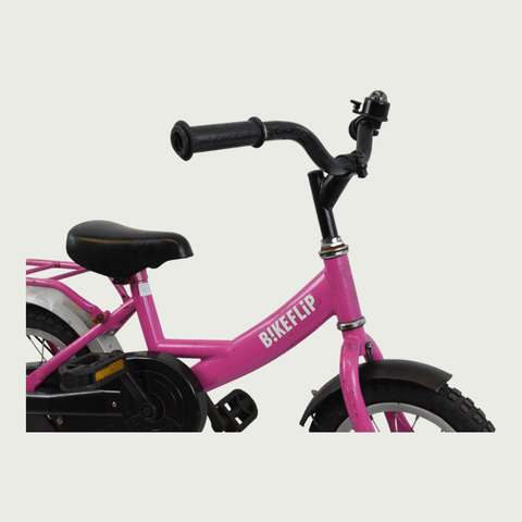 12.174 - BikeFlip, , kinderfiets, 12 inch fiets, roze fiets, terugtraprem, handrem, kabelslot, geen versnellingen