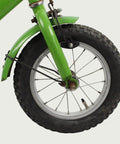12.40 - BikeFlip, kinderfiets, 12 inch, groene fiets, blauw zadel, terugtraprem, handrem, geen versnellingen, kabelslot