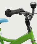 12.40 - BikeFlip, kinderfiets, 12 inch, groene fiets, blauw zadel, terugtraprem, handrem, geen versnellingen, kabelslot