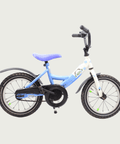 14.12 - BikeFlip, 14 inch kinderfiets, blauw wit fiets, terugtraprem, kabelslot, geen versnellingen, stoer, Popal merk