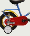 12.52 - BikeFlip, kinderfiets, 12 inch, blauw, rood, geel, hoog stuur, hoog zadel, terugtraprem, kabelslot, zijwieltjes