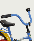 12.52 - BikeFlip, kinderfiets, 12 inch, blauw, rood, geel, hoog stuur, hoog zadel, terugtraprem, kabelslot, zijwieltjes