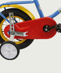12.52 - BikeFlip, kinderfiets, 12 inch, blauw, rood, geel, hoog stuur, hoog zadel, terugtraprem, kabelslot, zijwieltjes
