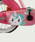 14.30 - BikeFlip, 14 inch fiets, unicorn design, handremmen, geen versnellingen, kabelslot, roze kinderfiets