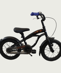 14.10 - BikeFlip, 14 inch kinderfiets, zwart, vlammen design, terugtraprem, handrem, kabelslot, stoer,  geen versnellingen