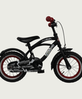 12.85 - BikeFlip, 12 inch kinderfiets, zwarte cruiser, lichtgevende rode velgen, terugtraprem, handrem, kabelslot, stoer