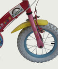 12.96 - BikeFlip, 12 inch kinderfiets, rood, Peppa Pig thema, poppenzitje, handremmen, geen versnellingen, kabelslot, vrolijk