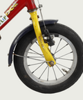 12.101 - BikeFlip. Dynamische kinderfiets, 12 inch fiets, terugtraprem en handrem, zijwieltjes, rode fiets, kabelslot