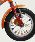12.73 - BikeFlip, 12 inch kinderfiets, blauw en oranje fiets, veelkleurig, Loekie, spaakkralen, handrem, kabelslot,  balans