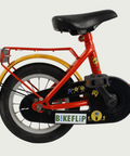12.109. BikeFlip, 12 inch fiets voor kinderen, kleurrijke kinderfiets, oranje blauwe gele fiets, terugtraprem, 85-100 cm kind