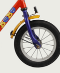 12.109. BikeFlip, 12 inch fiets voor kinderen, kleurrijke kinderfiets, oranje blauwe gele fiets, terugtraprem, 85-100 cm kind