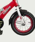 12.135 - BikeFlip, 12 inch kinderfiets, rode kinderfiets, racemonster fiets, vlammetjes fiets, zijwieltjes, terugtraprem