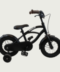 12.154 - BikeFlip, 12 inch kinderfiets, zwarte fiets, elegante fiets, terugtraprem, handrem, kabelslot, zijwieltjes