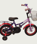 12.164 - BikeFlip, 12 inch kinderfiets, veelkleurig, paars, terugtraprem, handrem, kabelslot, zijwieltjes, mandje