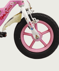 12.152 - BikeFlip, 12 inch kinderfiets, roze fiets, bloemenstickers, avontuurlijke fiets, terugtraprem, handrem, kabelslot