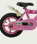 12.152 - BikeFlip, 12 inch kinderfiets, roze fiets, bloemenstickers, avontuurlijke fiets, terugtraprem, handrem, kabelslot