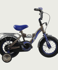 12.82 - BikeFlip, 12 inch kinderfiets, grijs blauwe fiets, terugtraprem, handrem, geen versnellingen, kabelslot, stoer