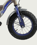 12.82 - BikeFlip, 12 inch kinderfiets, grijs blauwe fiets, terugtraprem, handrem, geen versnellingen, kabelslot, stoer