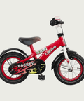 12.135 - BikeFlip, 12 inch kinderfiets, rode kinderfiets, racemonster fiets, vlammetjes fiets, zijwieltjes, terugtraprem